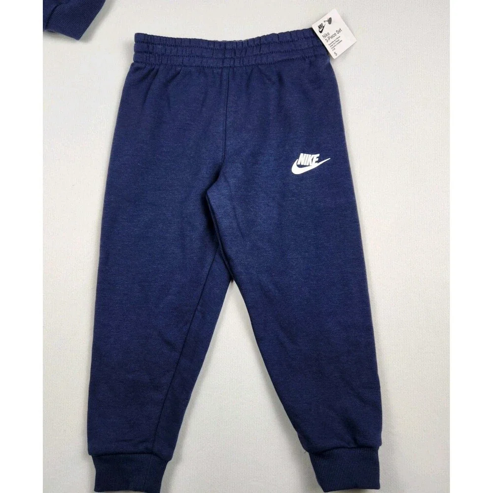 Nike 2-Piece Fleece Tracksuit Set Kid 4/5 Navy Blue Logo Retro NWT Hoodie Pocket